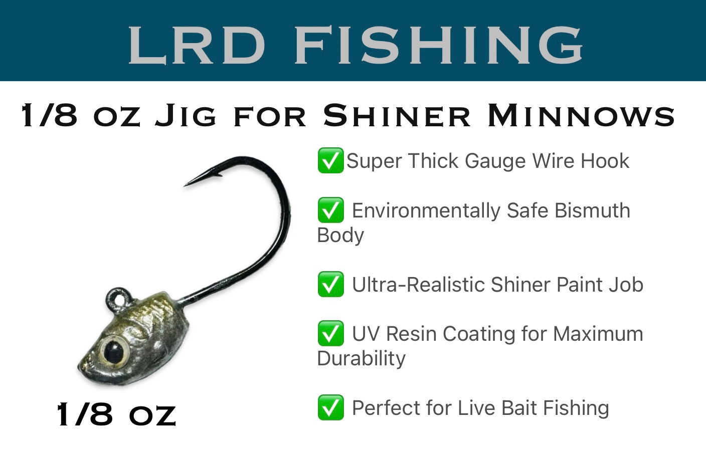 1/8 oz Live Bait Jig Shiner Minnow Size