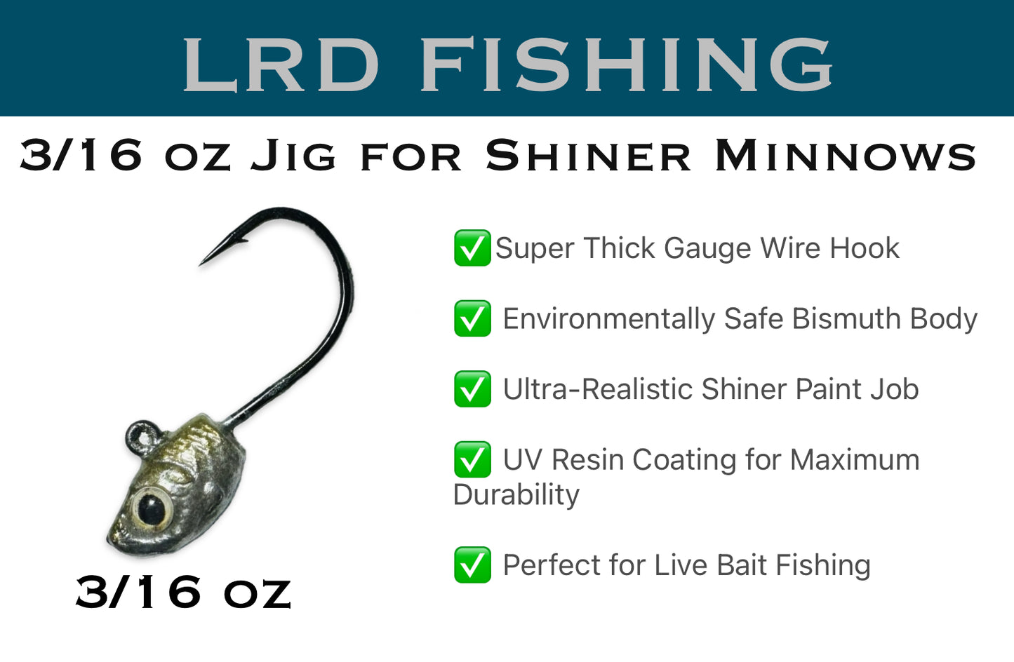3/16 oz Live Bait Jig Shiner Minnow Size